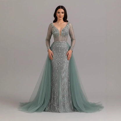 Serene Hill Modest Caramel Long Evening Dress With Skirt LA73452