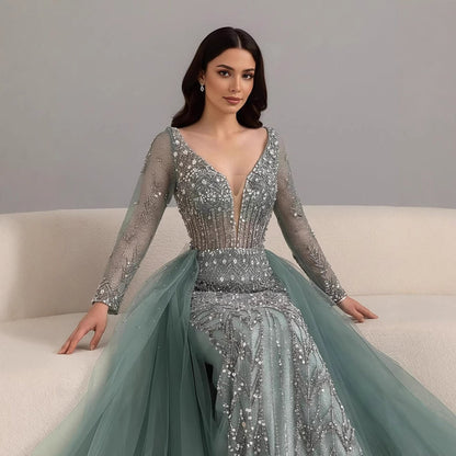 Serene Hill Modest Caramel Long Evening Dress With Skirt LA73452