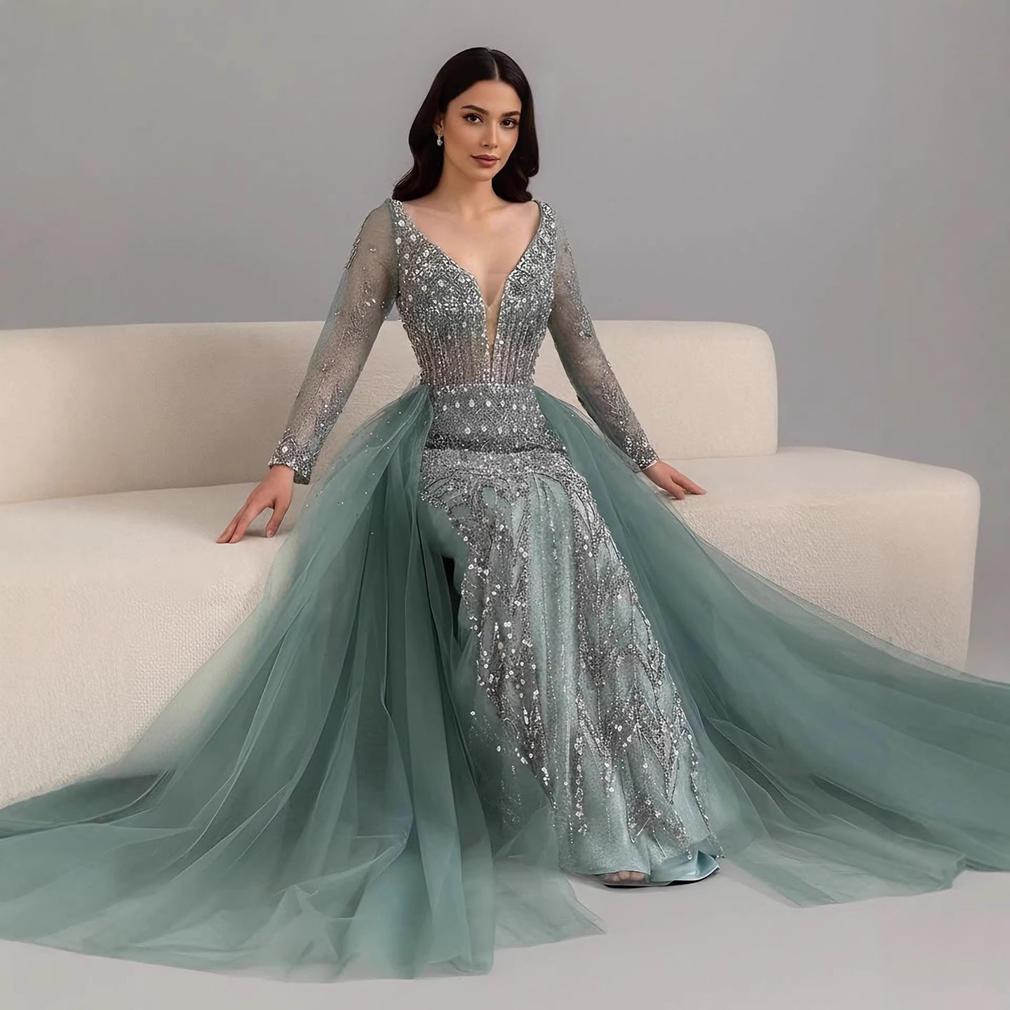 Serene Hill Modest Caramel Long Evening Dress With Skirt LA73452