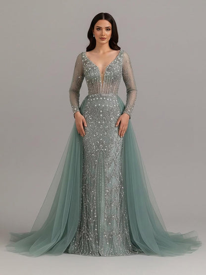 Serene Hill Modest Caramel Long Evening Dress With Skirt LA73452