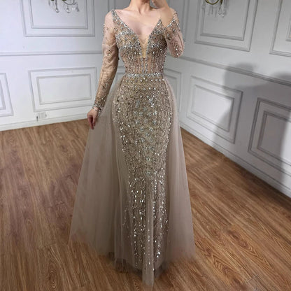 Serene Hill Modest Caramel Long Evening Dress With Skirt LA73452