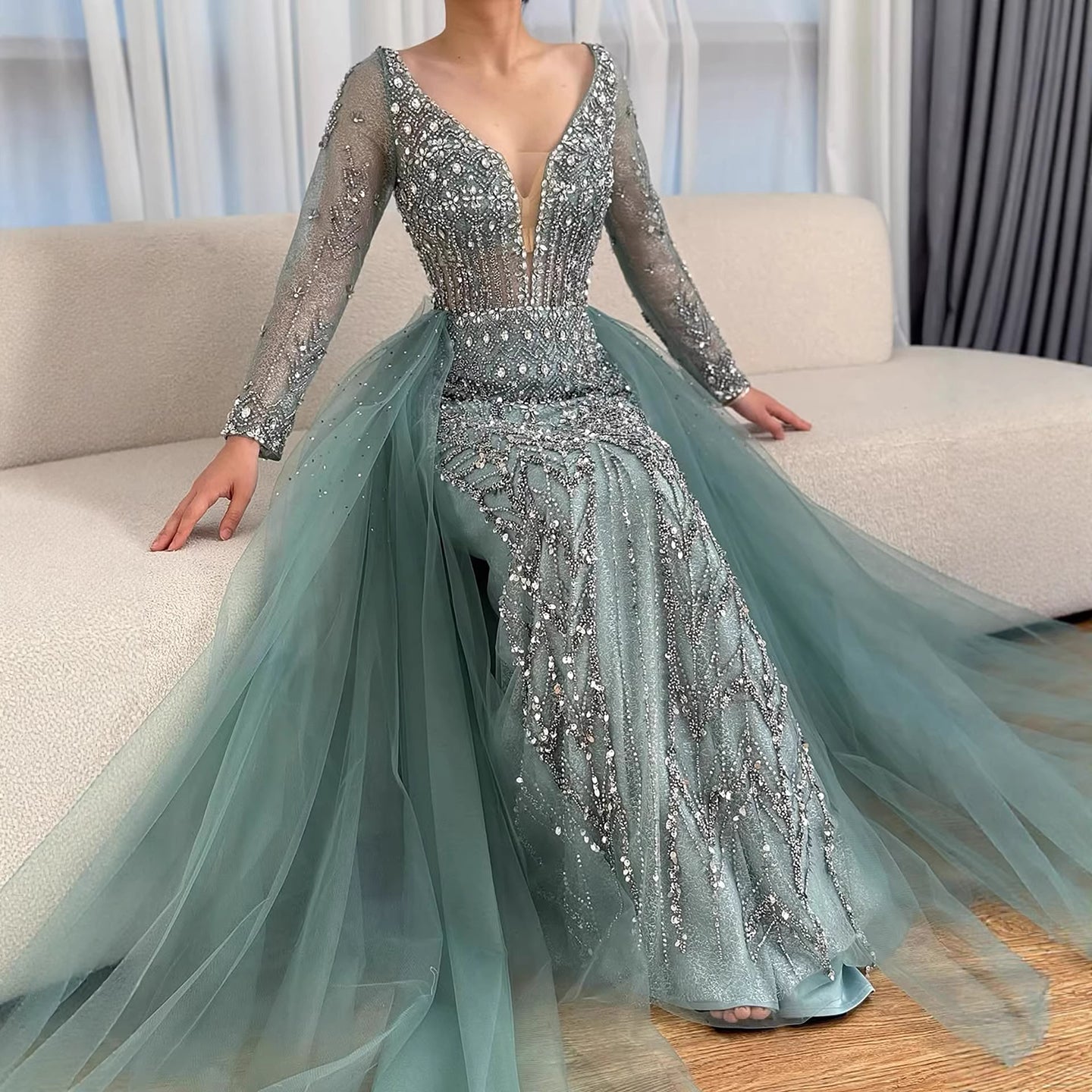 Serene Hill Modest Caramel Long Evening Dress With Skirt LA73452