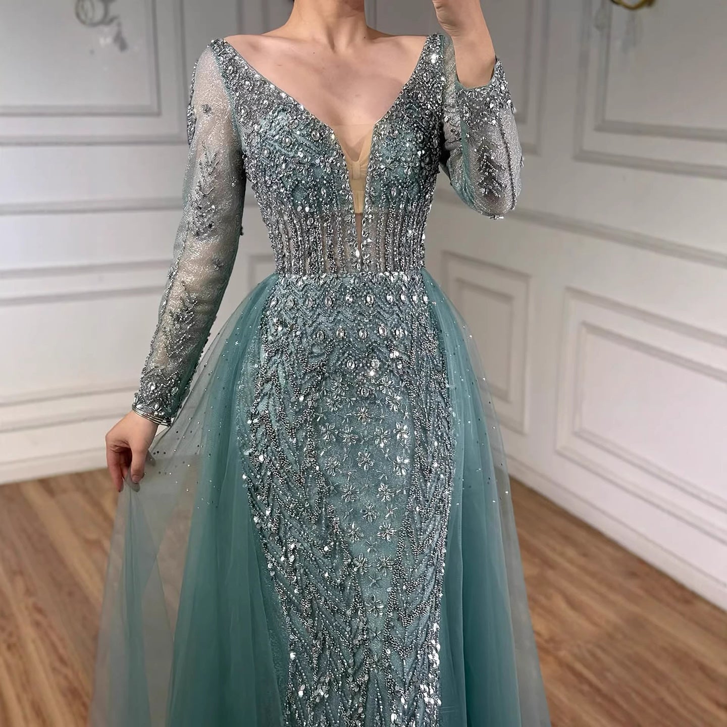 Serene Hill Modest Caramel Long Evening Dress With Skirt LA73452