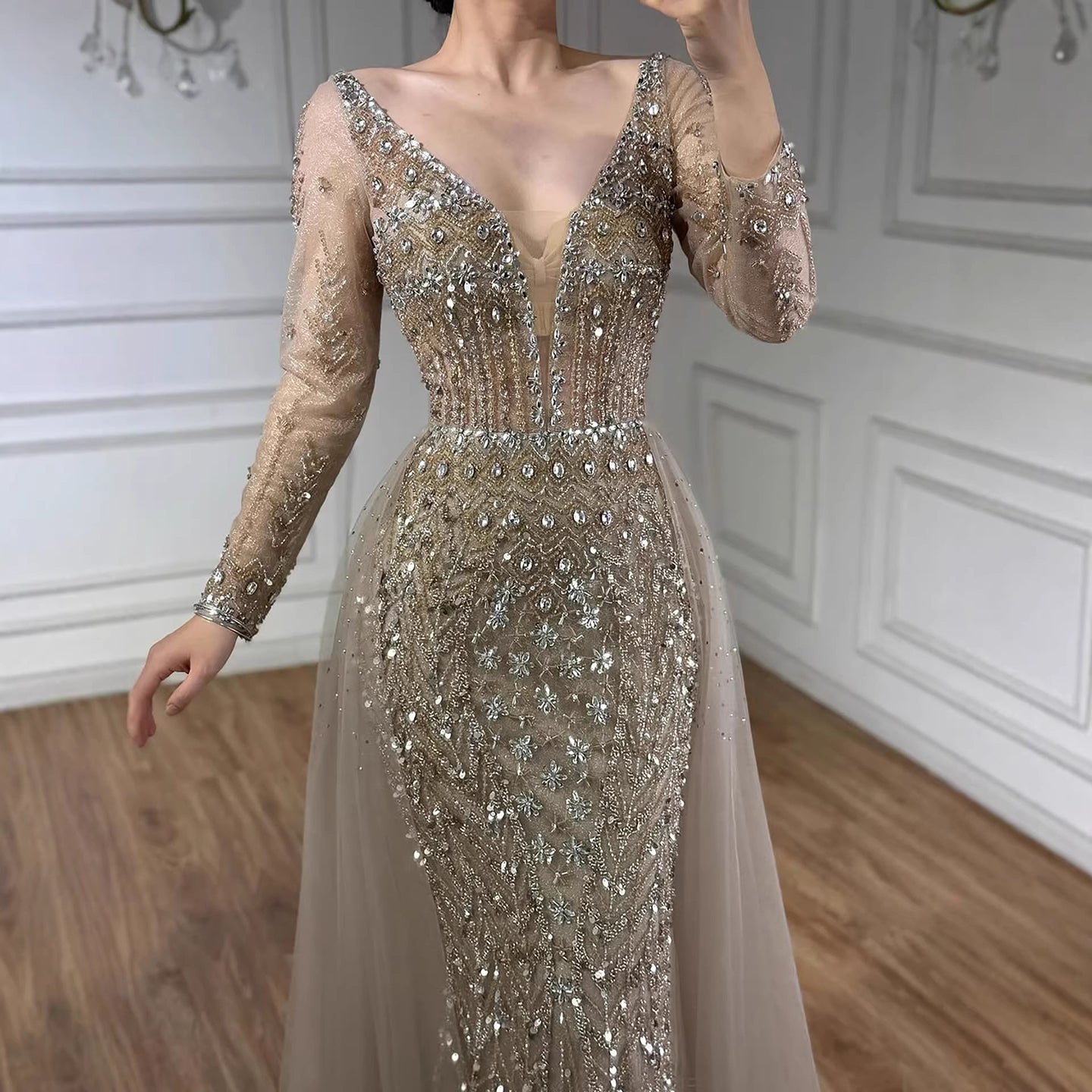 Serene Hill Modest Caramel Long Evening Dress With Skirt LA73452