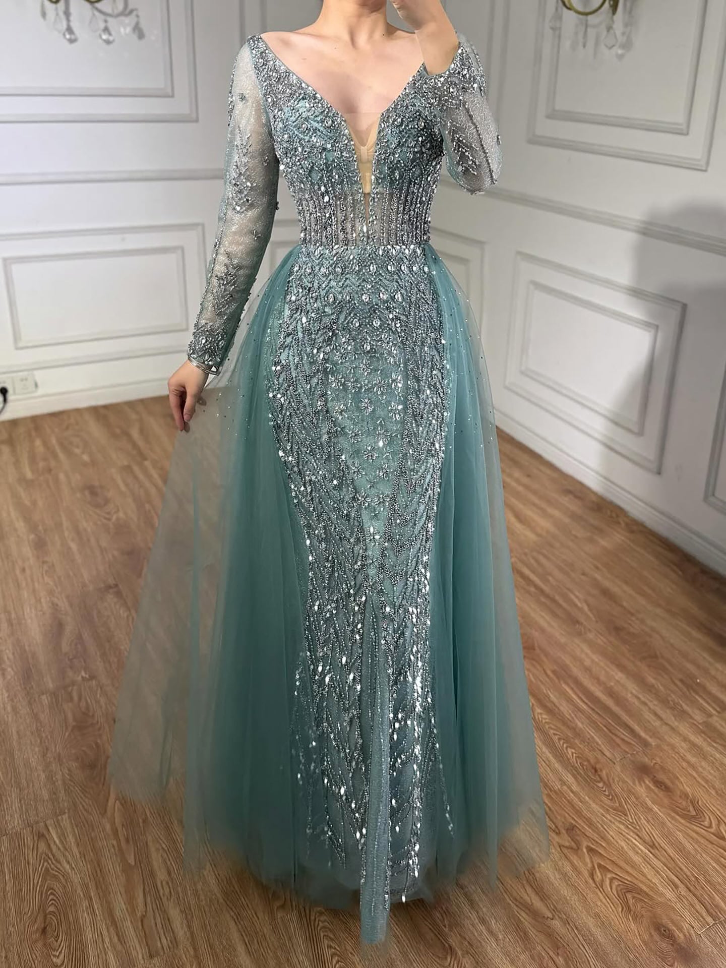 Serene Hill Modest Caramel Long Evening Dress With Skirt LA73452