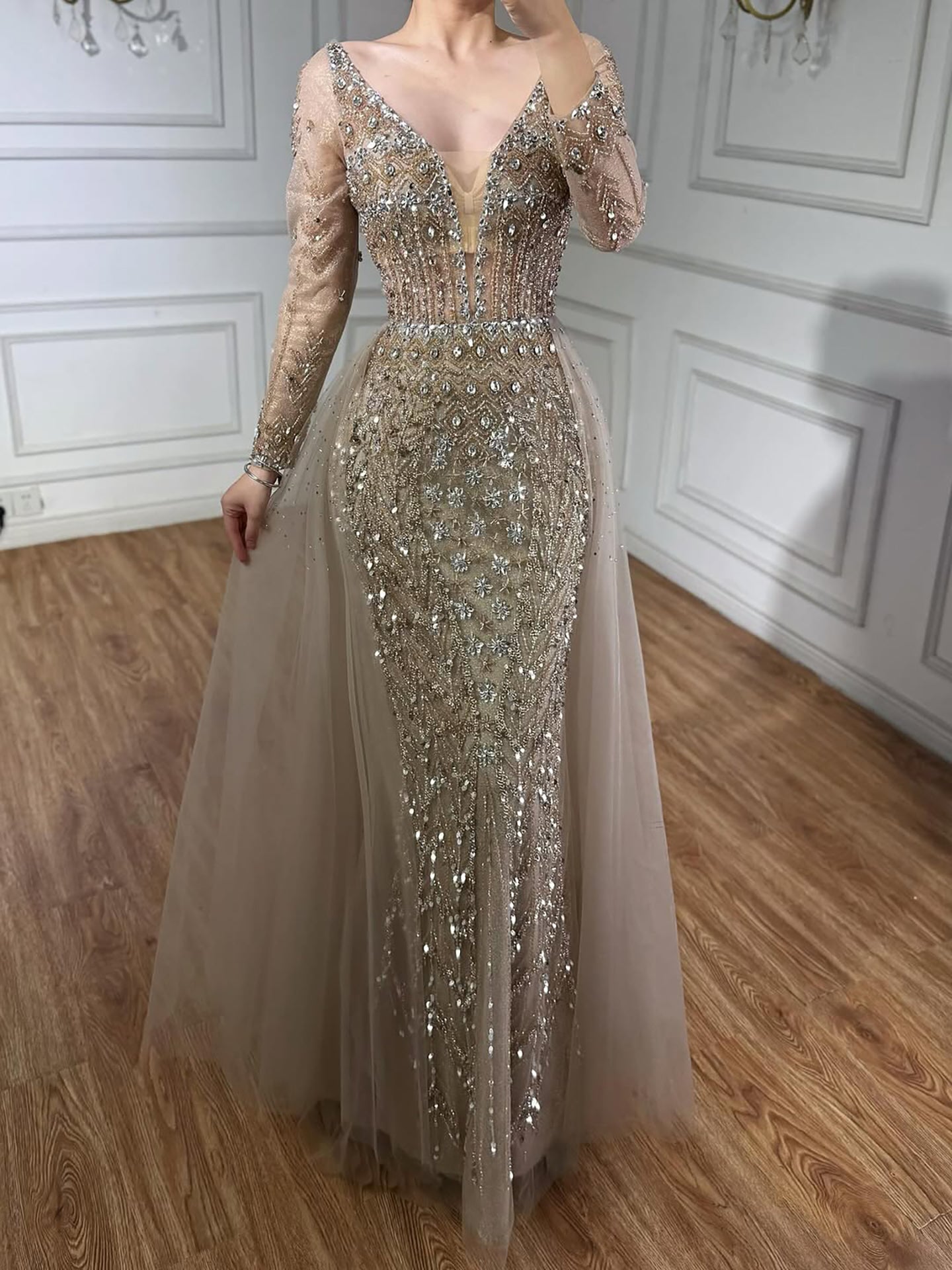 Serene Hill Modest Caramel Long Evening Dress With Skirt LA73452