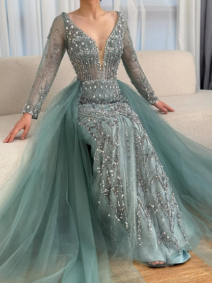 Serene Hill Modest Caramel Long Evening Dress With Skirt LA73452