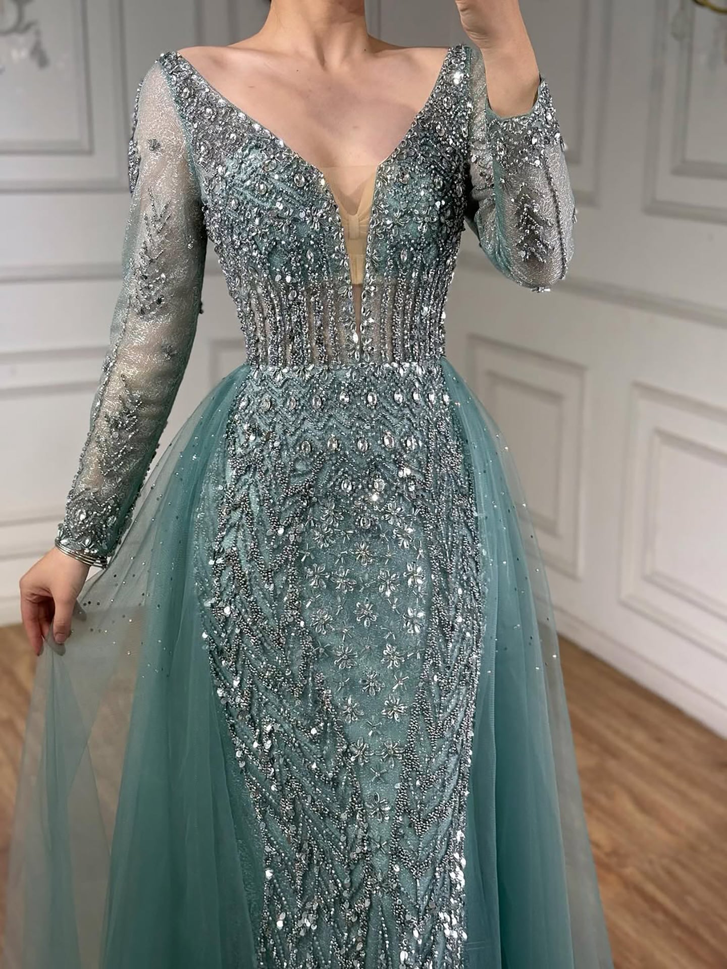 Serene Hill Modest Caramel Long Evening Dress With Skirt LA73452