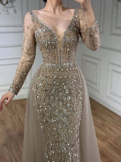 Serene Hill Modest Caramel Long Evening Dress With Skirt LA73452