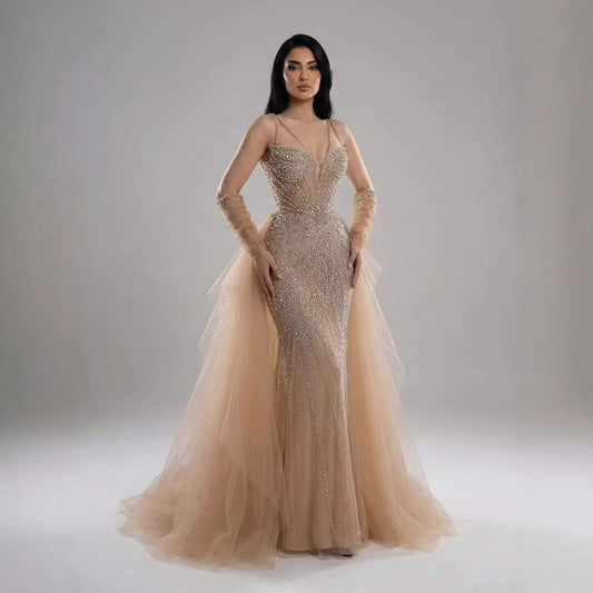 Luxury Green Beaded Mermaid Evening Dresses with Skirt LA73455