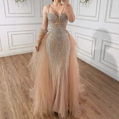 Luxury Green Beaded Mermaid Evening Dresses with Skirt LA73455