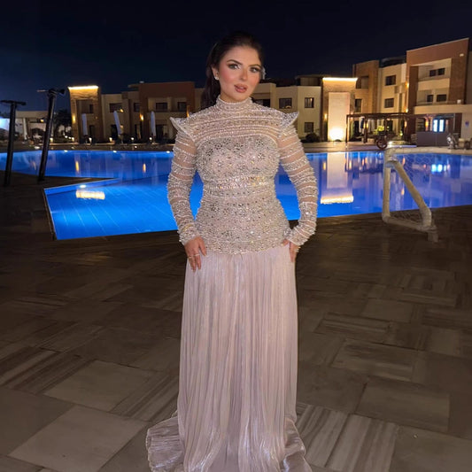 Luxury Silver Crystal Beaded A Line Evening Dress LA73460