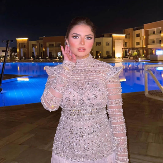 Luxury Silver Crystal Beaded A Line Evening Dress LA73460