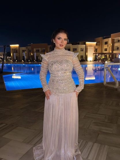 Luxury Silver Crystal Beaded A Line Evening Dress LA73460