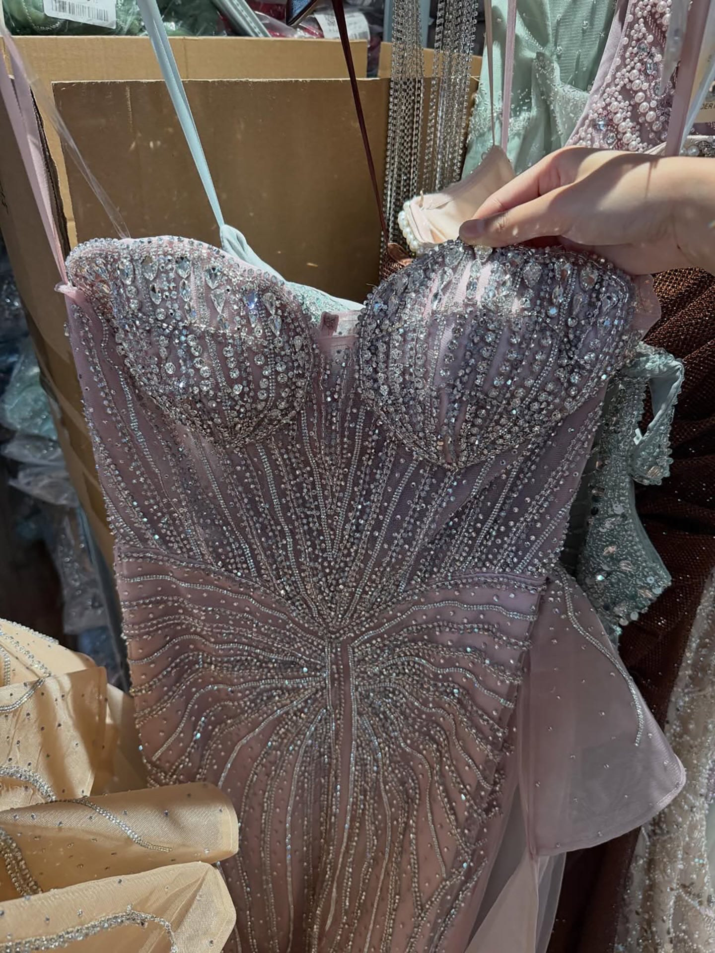Luxury Nude Saudi Crystal Beaded Mermaid Evening Dress With Overskirt LA73474