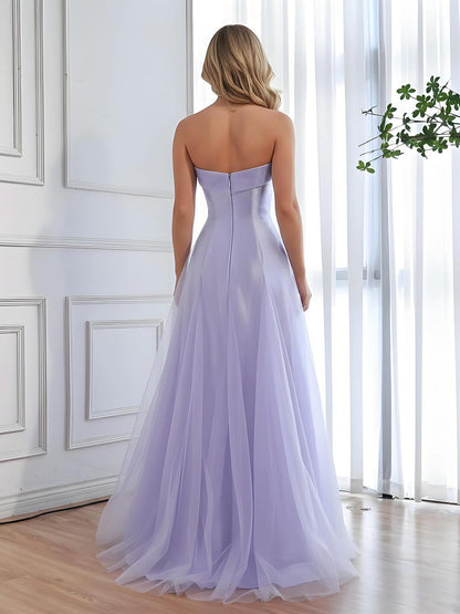 Luxury Lilac Strapless A-Line Tulle Evening Dress LA73475