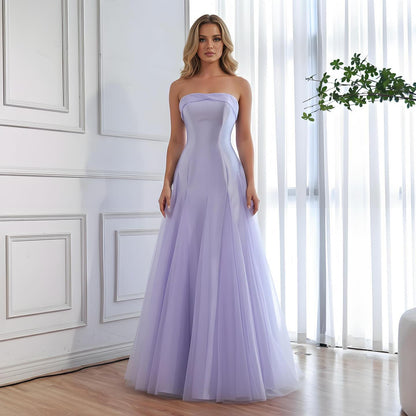 Luxury Lilac Strapless A-Line Tulle Evening Dress LA73475