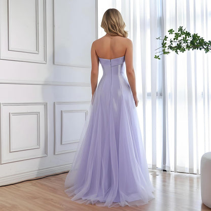 Luxury Lilac Strapless A-Line Tulle Evening Dress LA73475