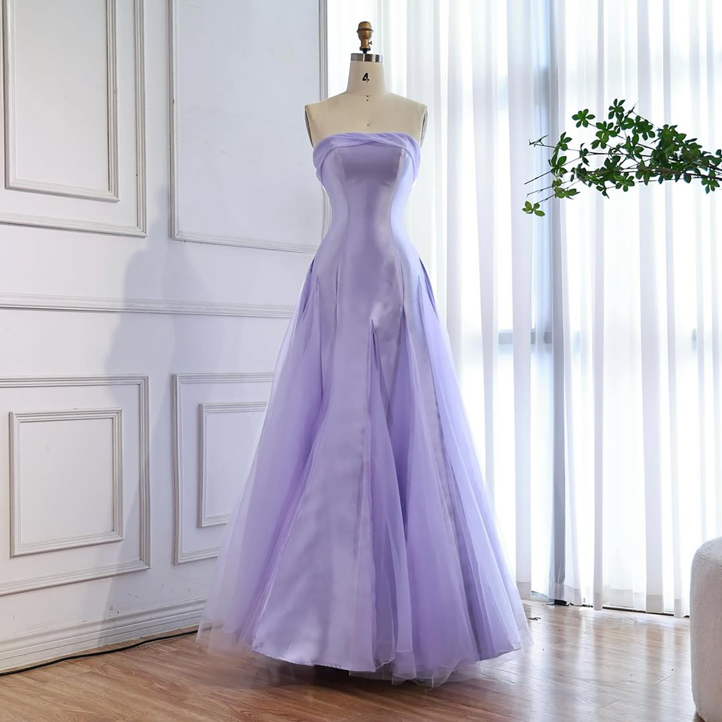 Luxury Lilac Strapless A-Line Tulle Evening Dress LA73475