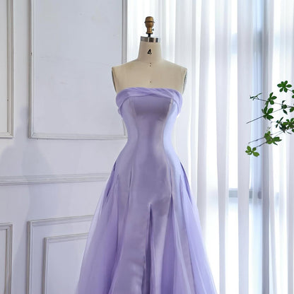 Luxury Lilac Strapless A-Line Tulle Evening Dress LA73475