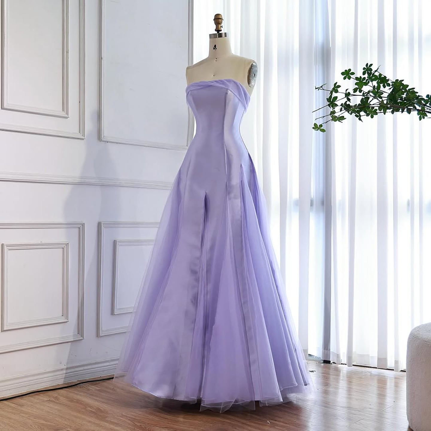 Luxury Lilac Strapless A-Line Tulle Evening Dress LA73475