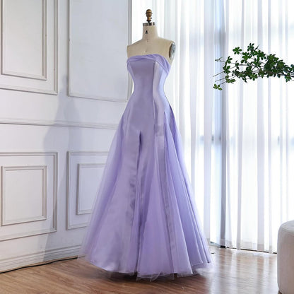 Luxury Lilac Strapless A-Line Tulle Evening Dress LA73475