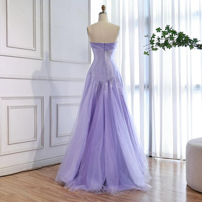 Luxury Lilac Strapless A-Line Tulle Evening Dress LA73475