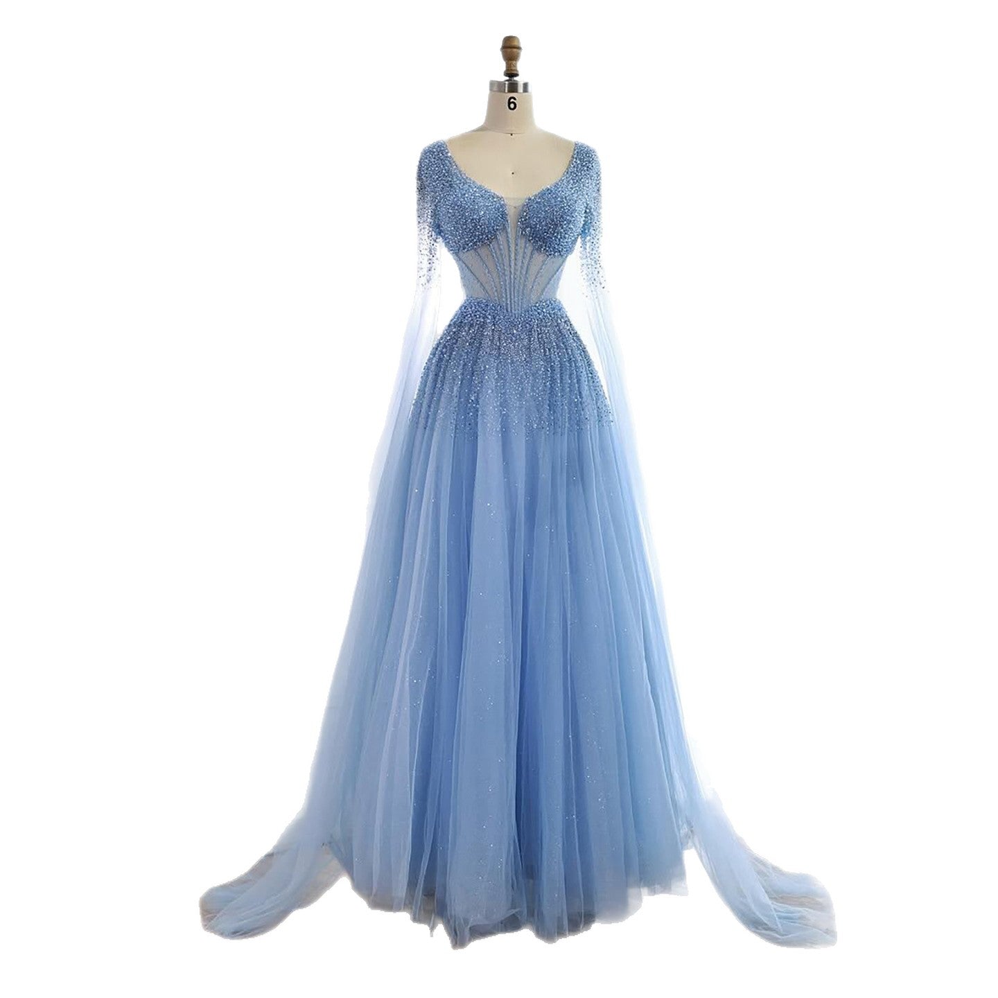 Luxury Caramel Beaded A-Line Evening Dress with Cape Sleeves LA73476