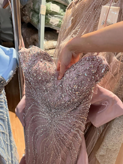 Luxury Pink Crystal Beaded Mermaid Evening Dress LA73479