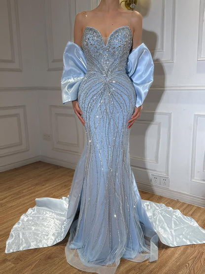 Luxury Pink Crystal Beaded Mermaid Evening Dress LA73479