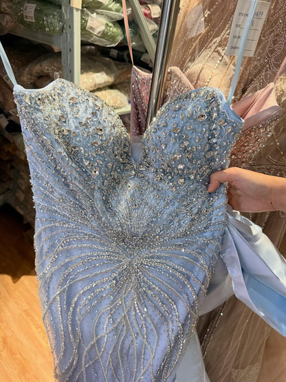 Luxury Pink Crystal Beaded Mermaid Evening Dress LA73479