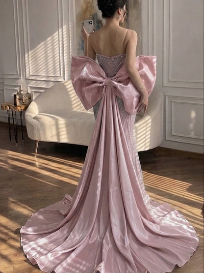 Luxury Pink Crystal Beaded Mermaid Evening Dress LA73479