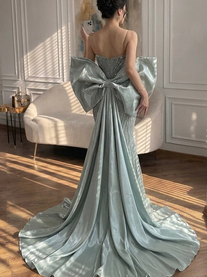 Luxury Pink Crystal Beaded Mermaid Evening Dress LA73479