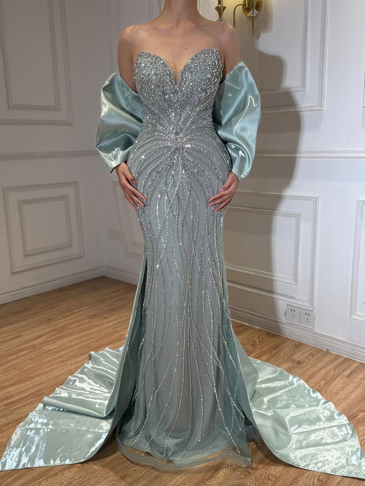 Luxury Pink Crystal Beaded Mermaid Evening Dress LA73479