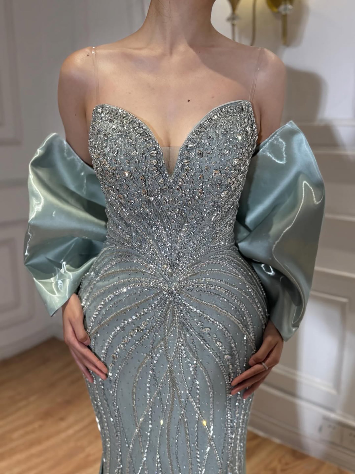 Luxury Pink Crystal Beaded Mermaid Evening Dress LA73479