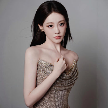 Luxury Champagne Beaded Mermaid Evening Dress With Scarf LA73490