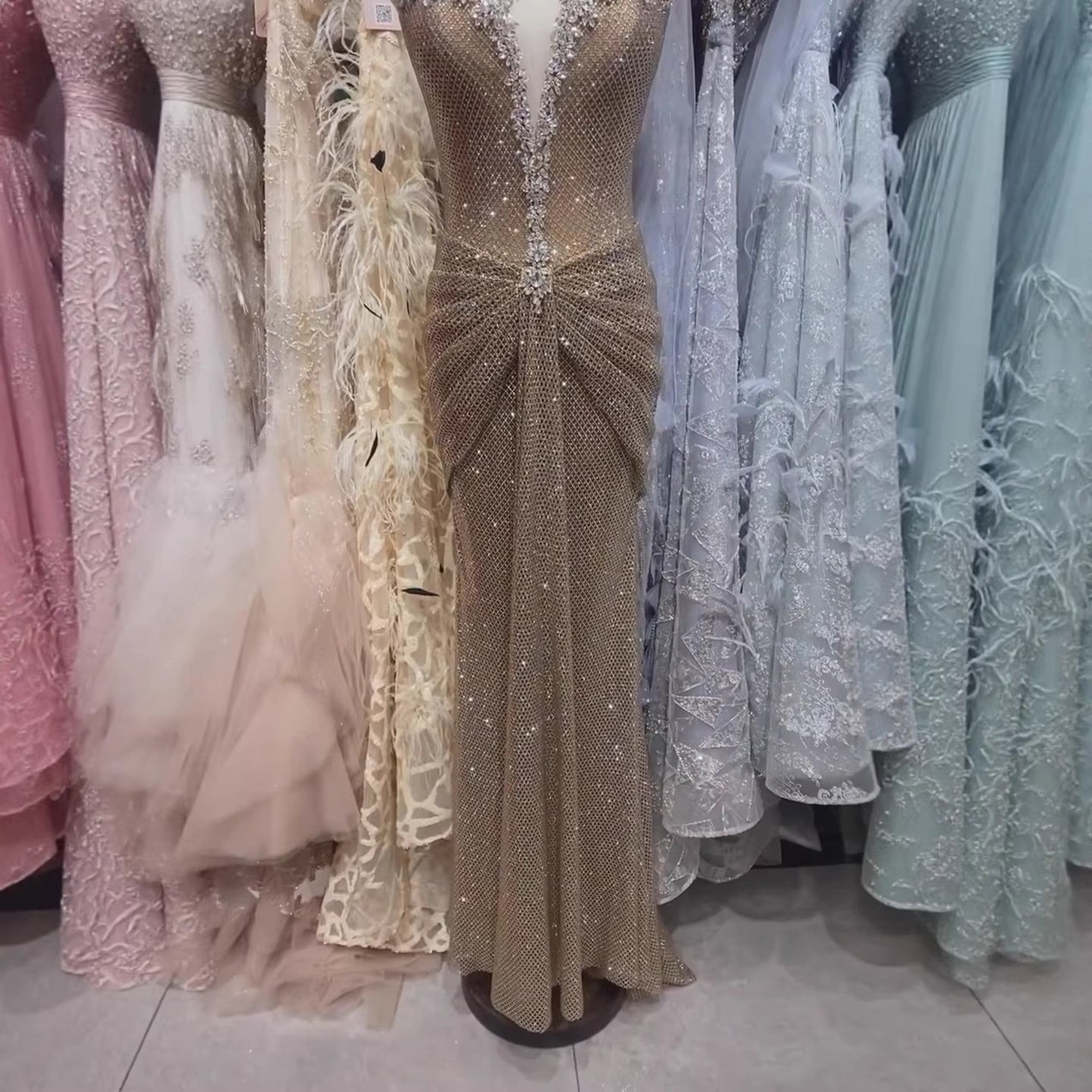 Luxury Gold Crystal Beaded Mermaid Evening Dress LA73491