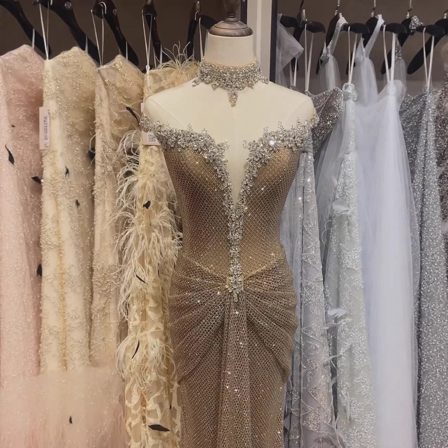 Luxury Gold Crystal Beaded Mermaid Evening Dress LA73491