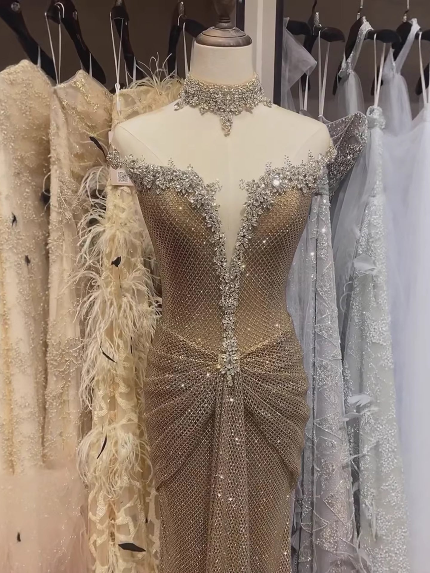 Luxury Gold Crystal Beaded Mermaid Evening Dress LA73491