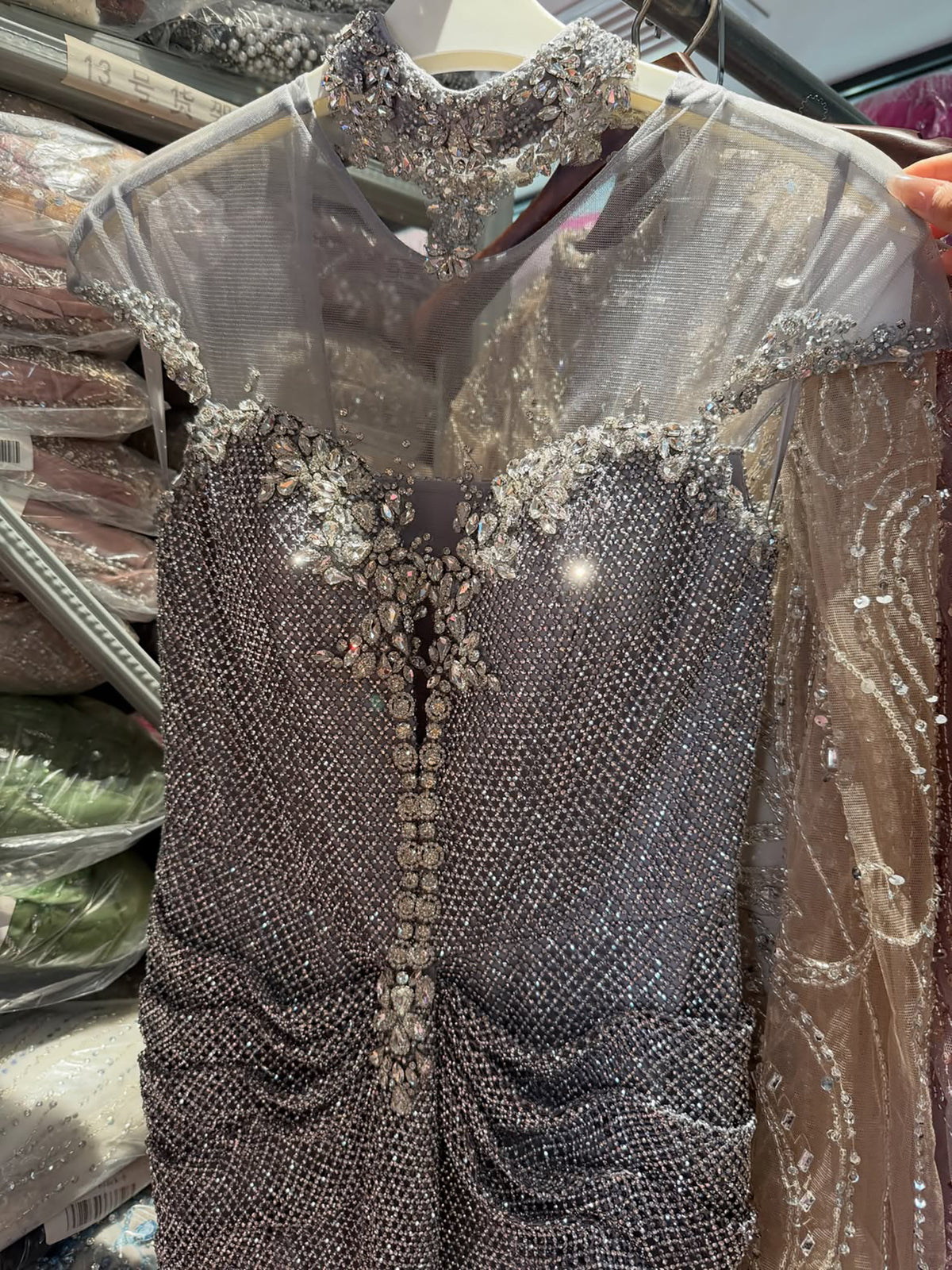 Luxury Gold Crystal Beaded Mermaid Evening Dress LA73491
