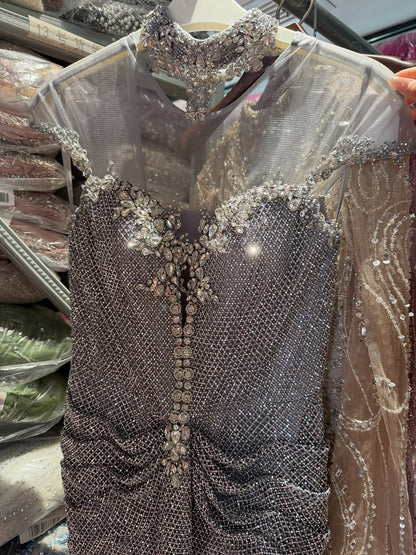 Luxury Gold Crystal Beaded Mermaid Evening Dress LA73491