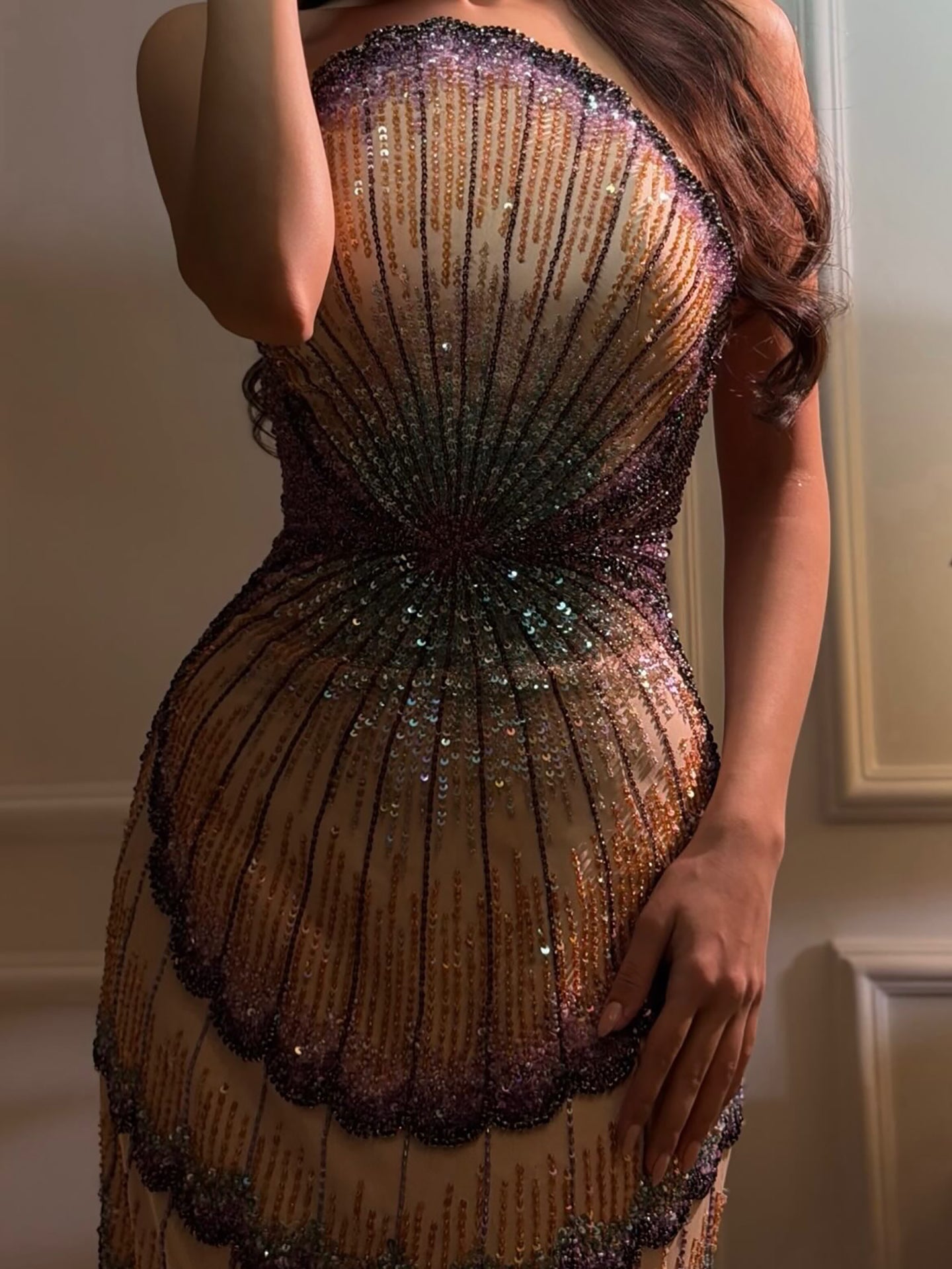Luxury Purple Strapless Backless Beaded Evening Dress With Skirt LA73527