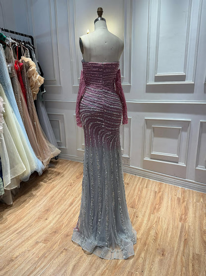 Luxury Pink Gradient Beaded Mermaid Evening Dress LA73532