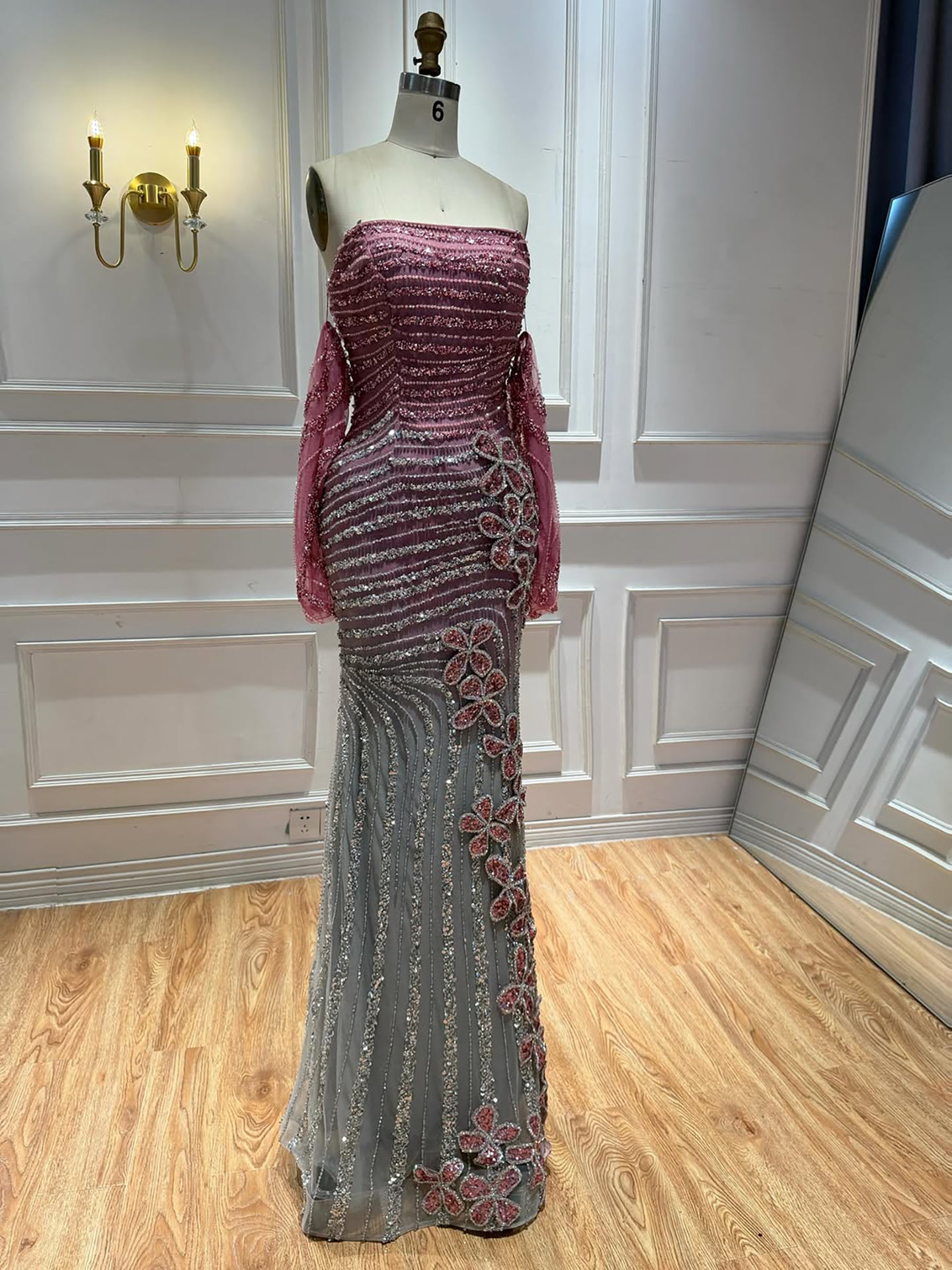 Luxury Pink Gradient Beaded Mermaid Evening Dress LA73532