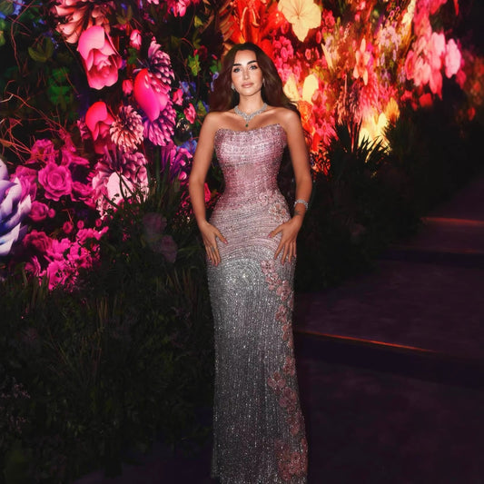 Luxury Pink Gradient Beaded Mermaid Evening Dress LA73532