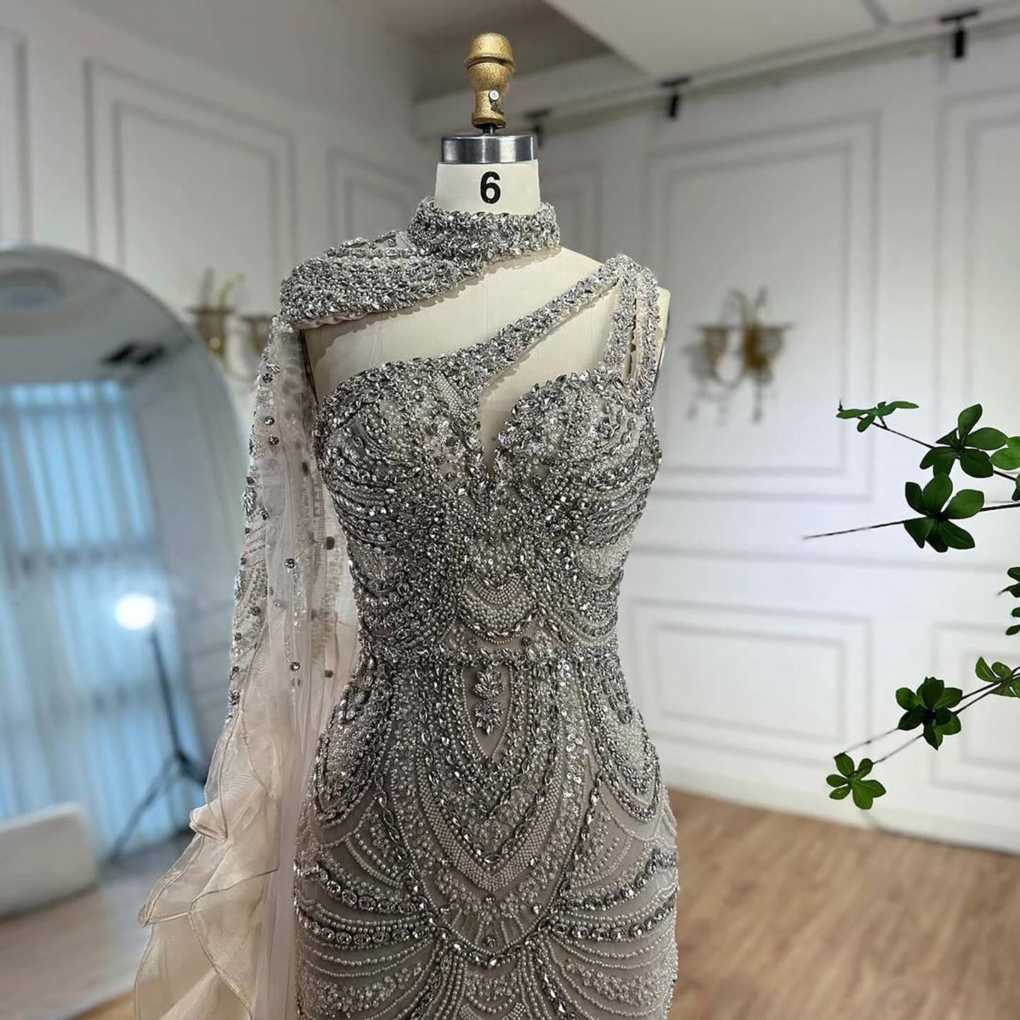 Luxury Nude Crystal One Shoulder Beaded Mermaid Evening Dress LA73533