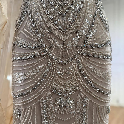 Luxury Nude Crystal One Shoulder Beaded Mermaid Evening Dress LA73533