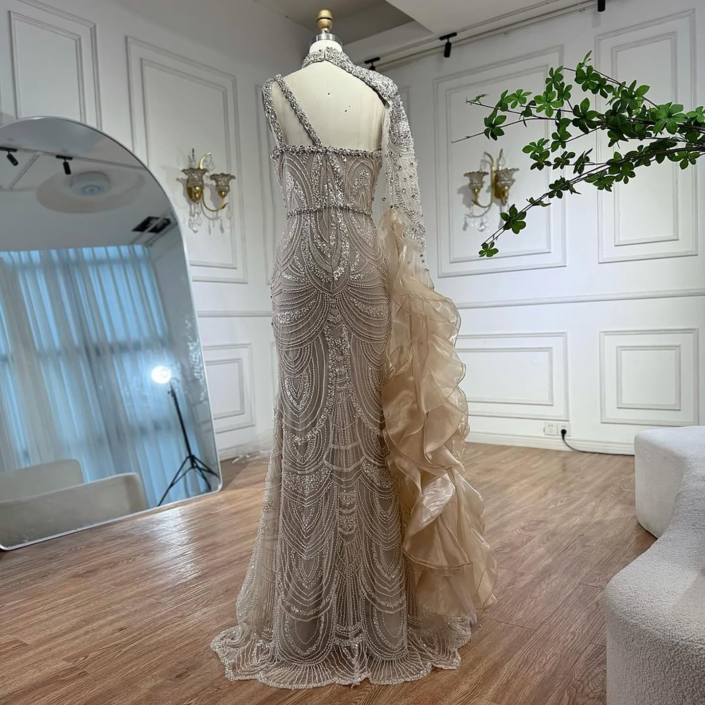 Luxury Nude Crystal One Shoulder Beaded Mermaid Evening Dress LA73533