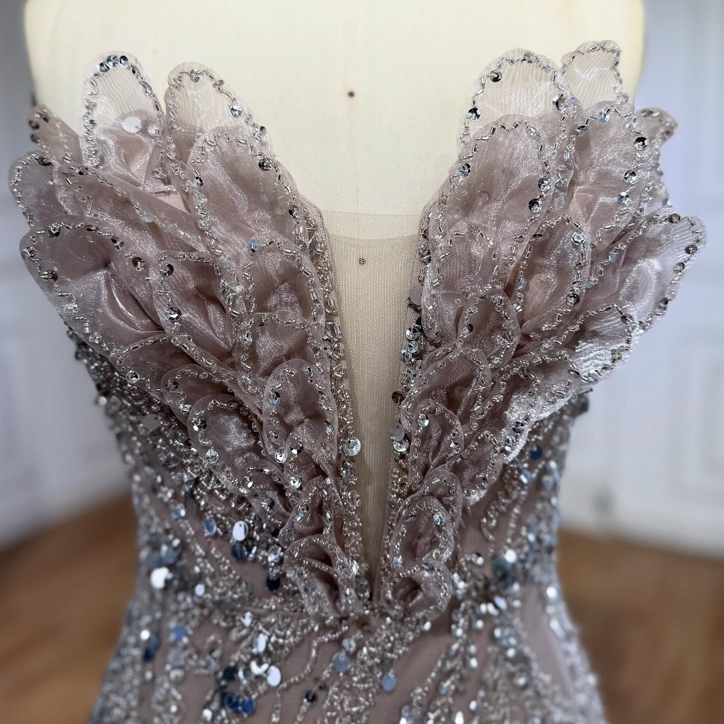 Luxury Caramel Beaded Mermaid Slit Evening Dress LA73535