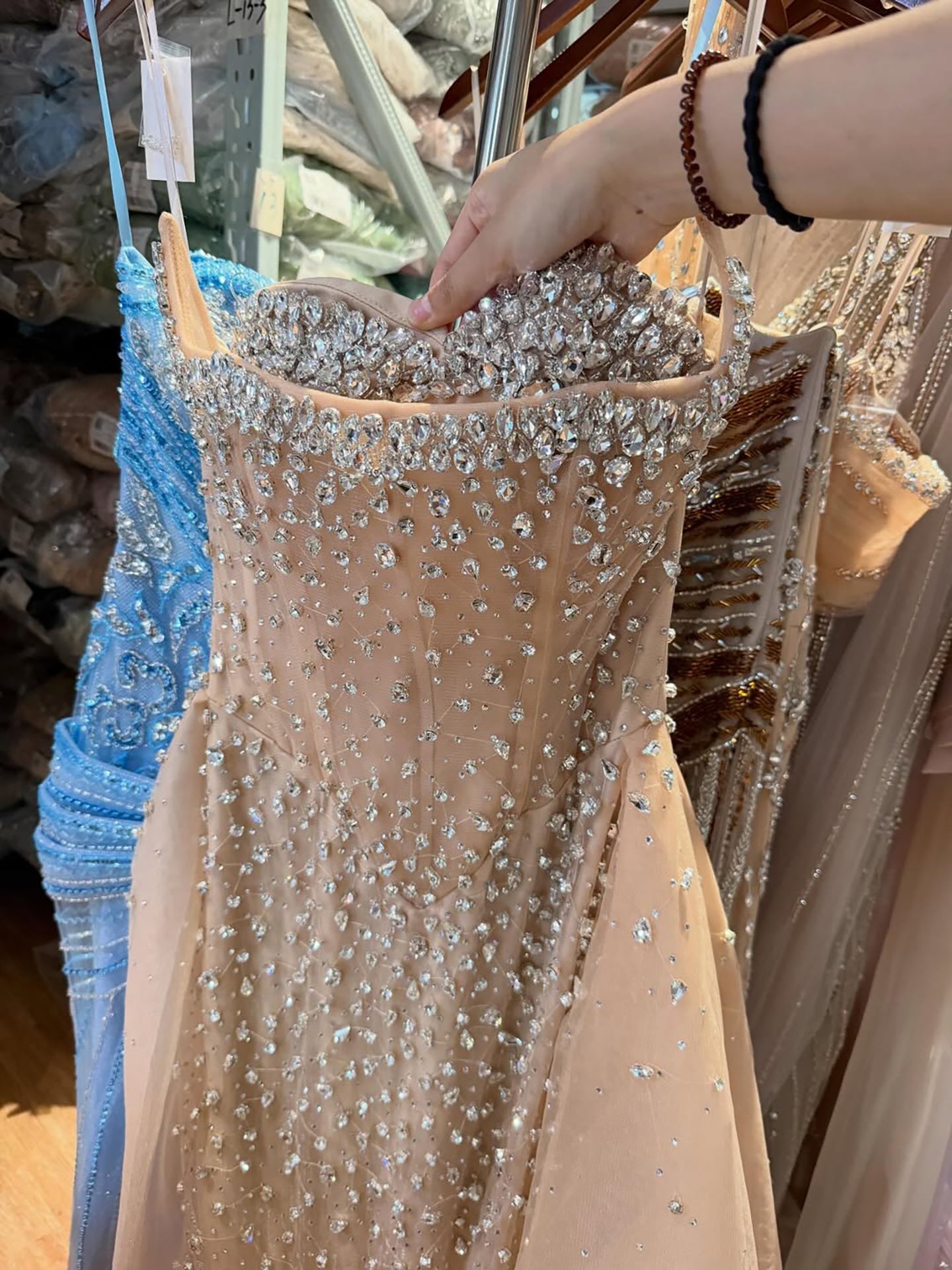 Luxury Nude Beaded Mermaid Dress with Overskirt LA73536